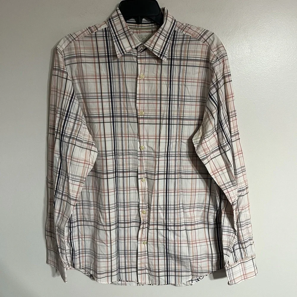 Men's Banana Republic Long Sleeve‎ Button Down Plaid Shirt Size Large Multicolor